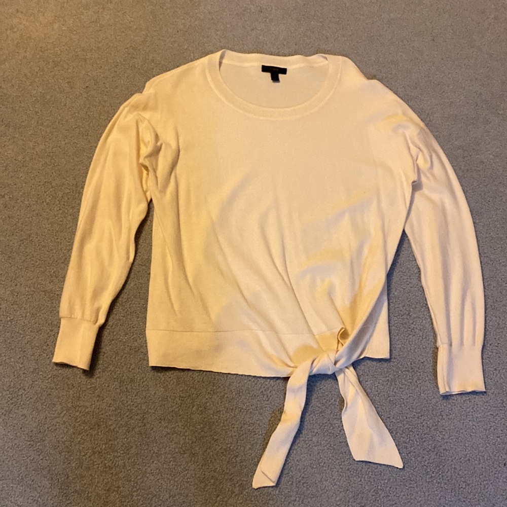 J. Crew Tie Waist Boatneck Sweater in Cream Size Medium